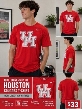 🔥 Nike University of Houston Cougars UH T-Shirt – Men’s Large – NWT 🔥